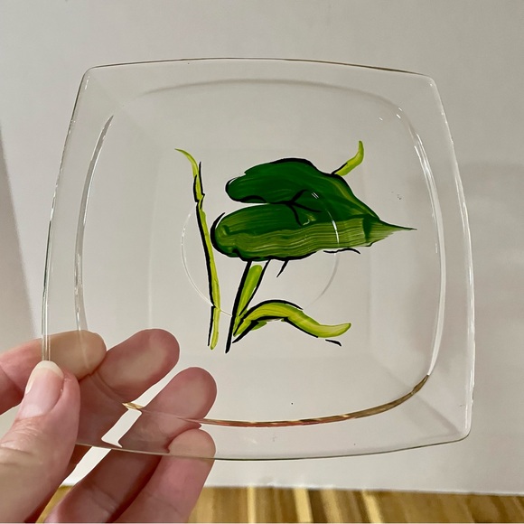 Hazel Atlas 4 Gay Fad Green Plants 5.5” Square Saucer Dessert Plates USA Rare - Picture 5 of 8